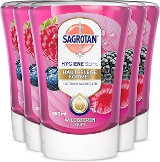 Sagrotan No-Touch Nachfüller Wildbeeren – Für den automatischen Seifenspender – 5 x 250 ml Handseife