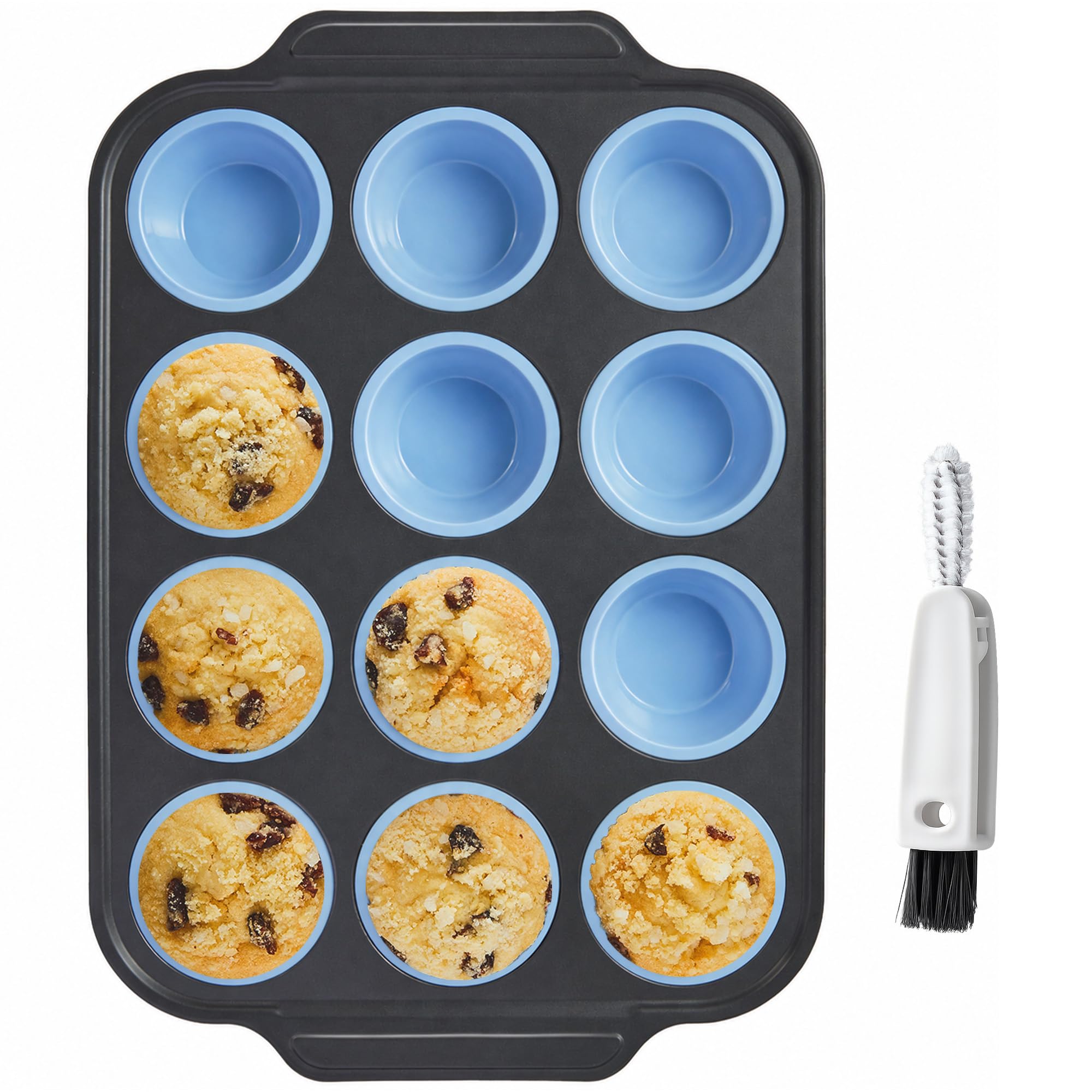 BRONYPRO Silicone Muffin Pans for Baking with Metal Frame, Egg Bite Molds, 12-Cu