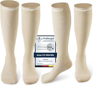 CAMBIVO Women's and Men's Compression Stockings, 2 Pairs, 20-30 mmHg Compression Socks, Non-Slip Compression Socks for Travel, Airplane, Sport, Running