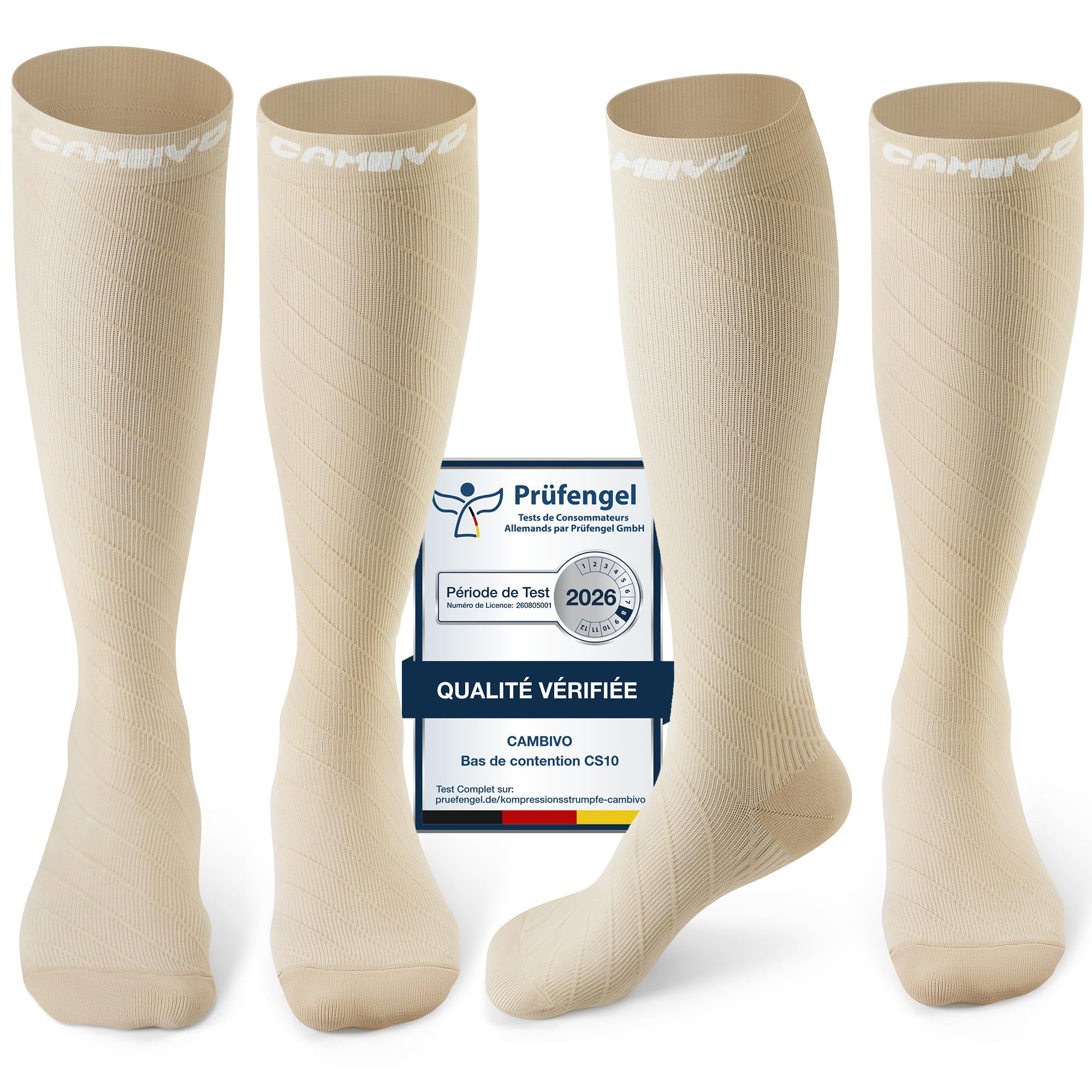 CAMBIVO Women's and Men's Compression Stockings, 2 Pairs, 20-30 mmHg Compression