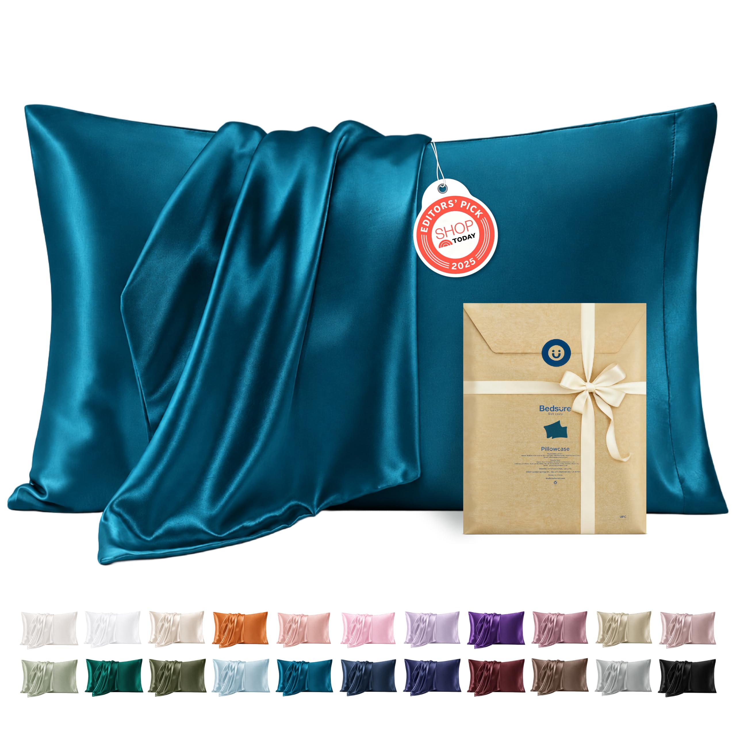 Bedsure Satin Pillow Cases Standard - Similar to Silk Pillowcase Teal Blue