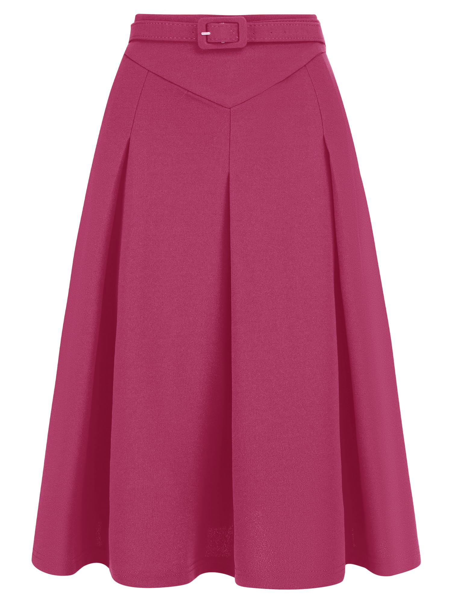 Allegra K Women Office Work Belted Waist Midi A-Line Pleated Skirt