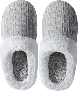shoeslocker Womens Memory Foam Fuzzy Slippers Knitted House Slippers for Women Comfy Slip-On Warm House Shoes