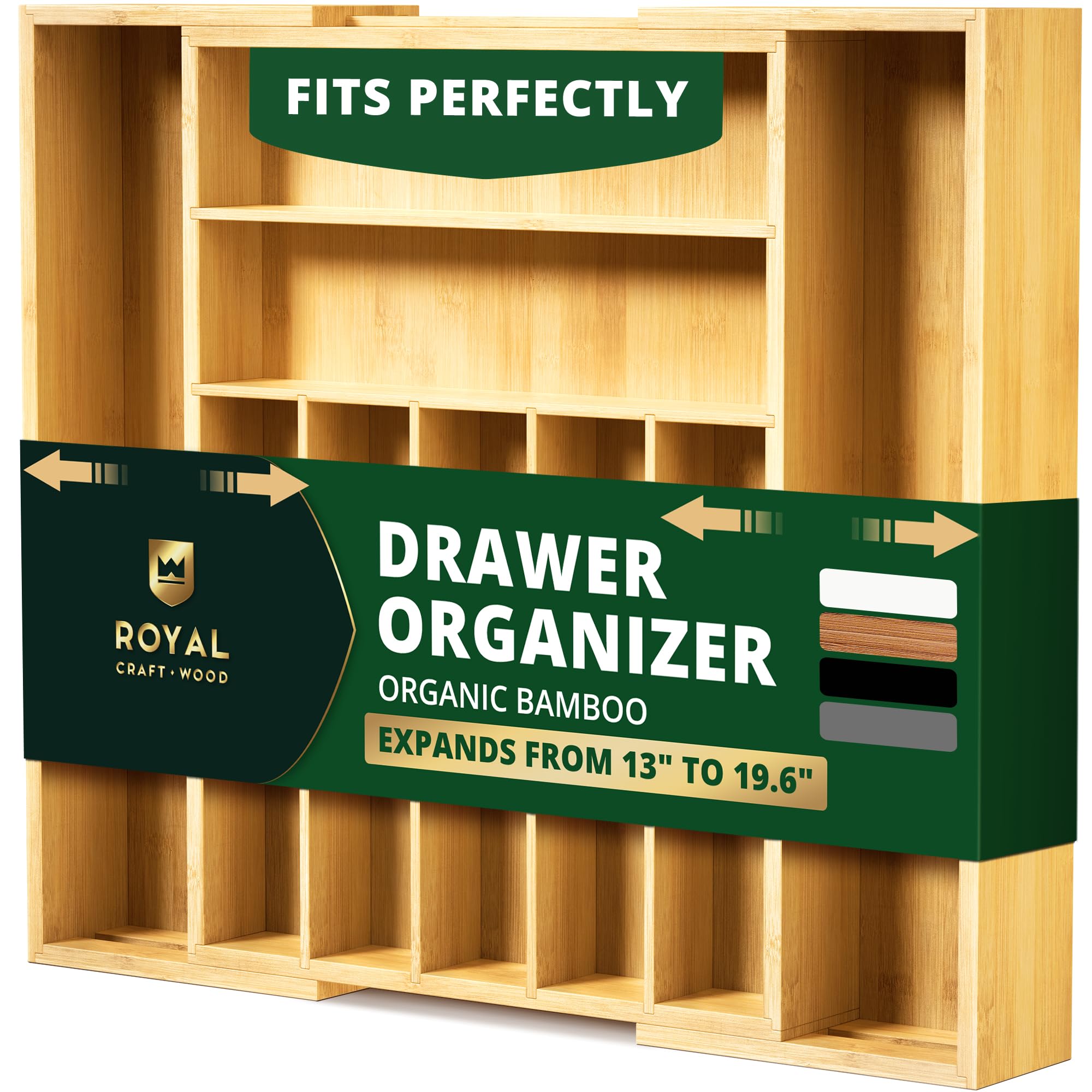 ROYAL CRAFT WOOD Luxury Bamboo Kitchen Drawer Organizer for Kitchen Organization