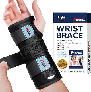 FEATOL Carpal Tunnel Wrist Brace Night Support, Adjustable Right Hand Brace | S/M, Wrist Splint with Metal Bar for Women & Men; Relieves Tendonitis, Arthritis & Sprain; Day & Night Wear for Sleep or Work