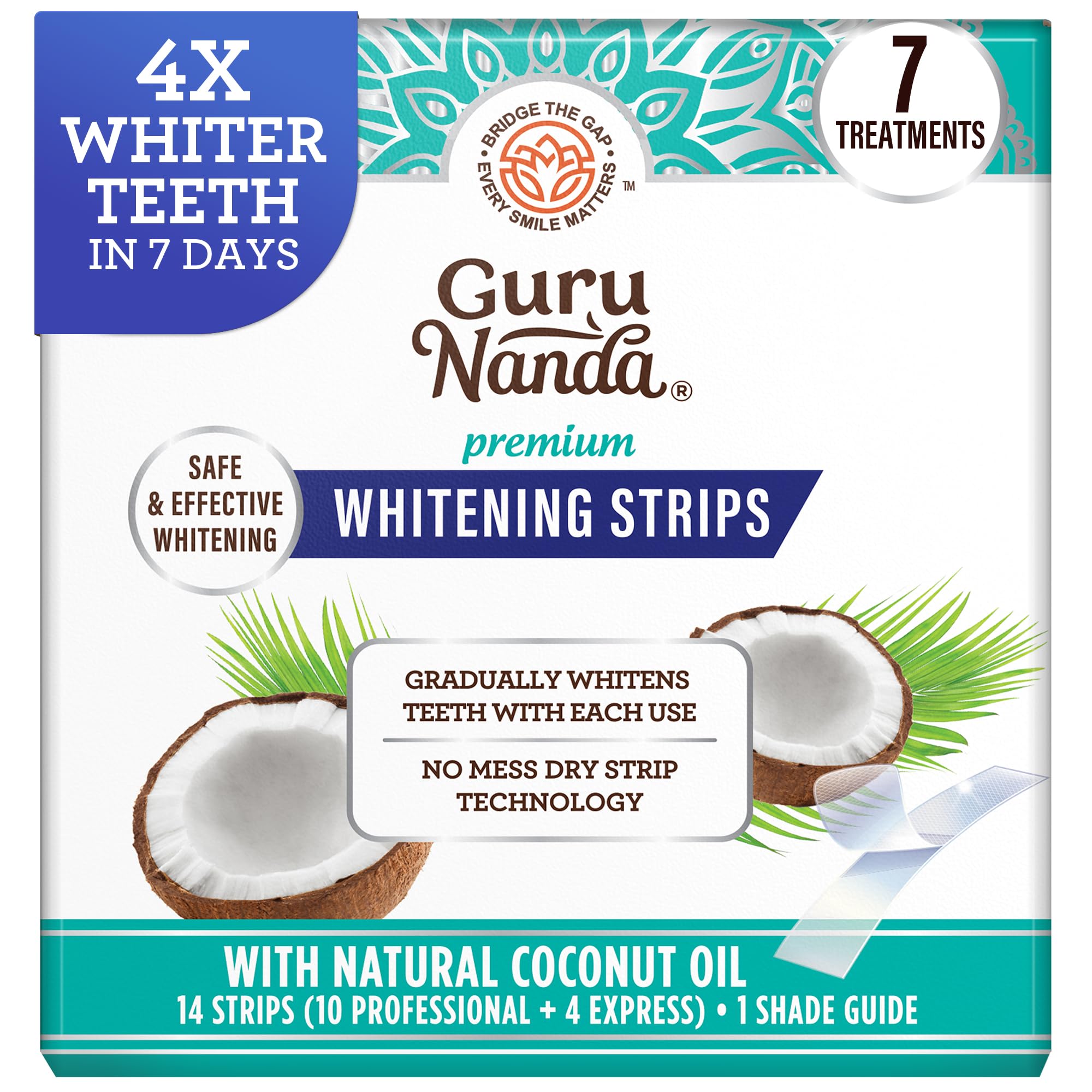 GuruNanda Teeth Whitening Strips - 4X Whiter Teeth, 7-Day Whitening Kit | Non-Sl