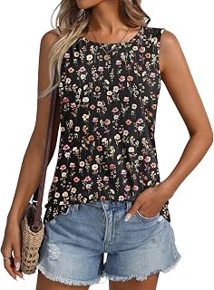 ORANDESIGNE Women Floral Pattern Round Neck Sleeveless Casual Summer Loose Tank Tops