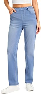 Rammus Jeans a gamba dritta per le donne elasticizzati Pull on Sweatpant Jean Trendy controllo pancia pantaloni in denim a vita alta