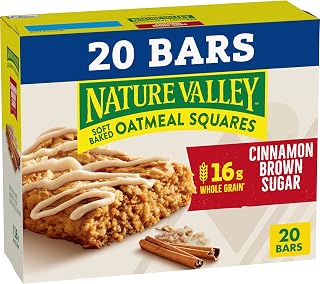 Nature Valley Cinnamon Brown Sugar Soft Baked Oatmeal Squares, 20 ct | 16g Whole Grain per Serving, Cinnamon & Brown Sugar Flavor, No Artificial Flavors or Colors, Pantry or Lunch Box Ready