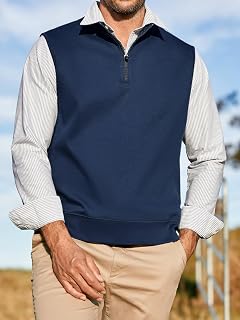 Mens Zipped Sleeveless Pullover Quarter Golf Stand Collar Casual Vest Outerwear