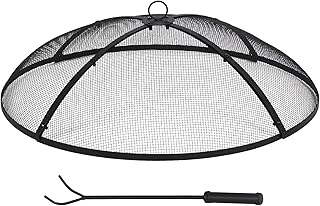 Lineslife Fire Pit Spark Screen, Fire Pit Screen 30 Inch Round with Handle & Poker, Heavy Duty Collapsible Outdoor Fire Pit Mesh Screens, Metal Firepit Lid for Patio Backyard Beach RV Camping, Black