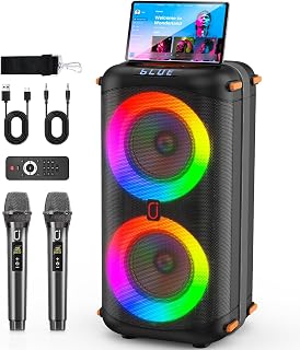JYX Karaoke Machine for Adult with 2 Wireless Mics, 400W Party Speaker | Dual 6.5" Subwoofer, Zero Delay Mics, TWS Stereo Pairing, Bass/Treble Adjustment, Bluetooth 5.3, 24H Playtime, TV Connection
