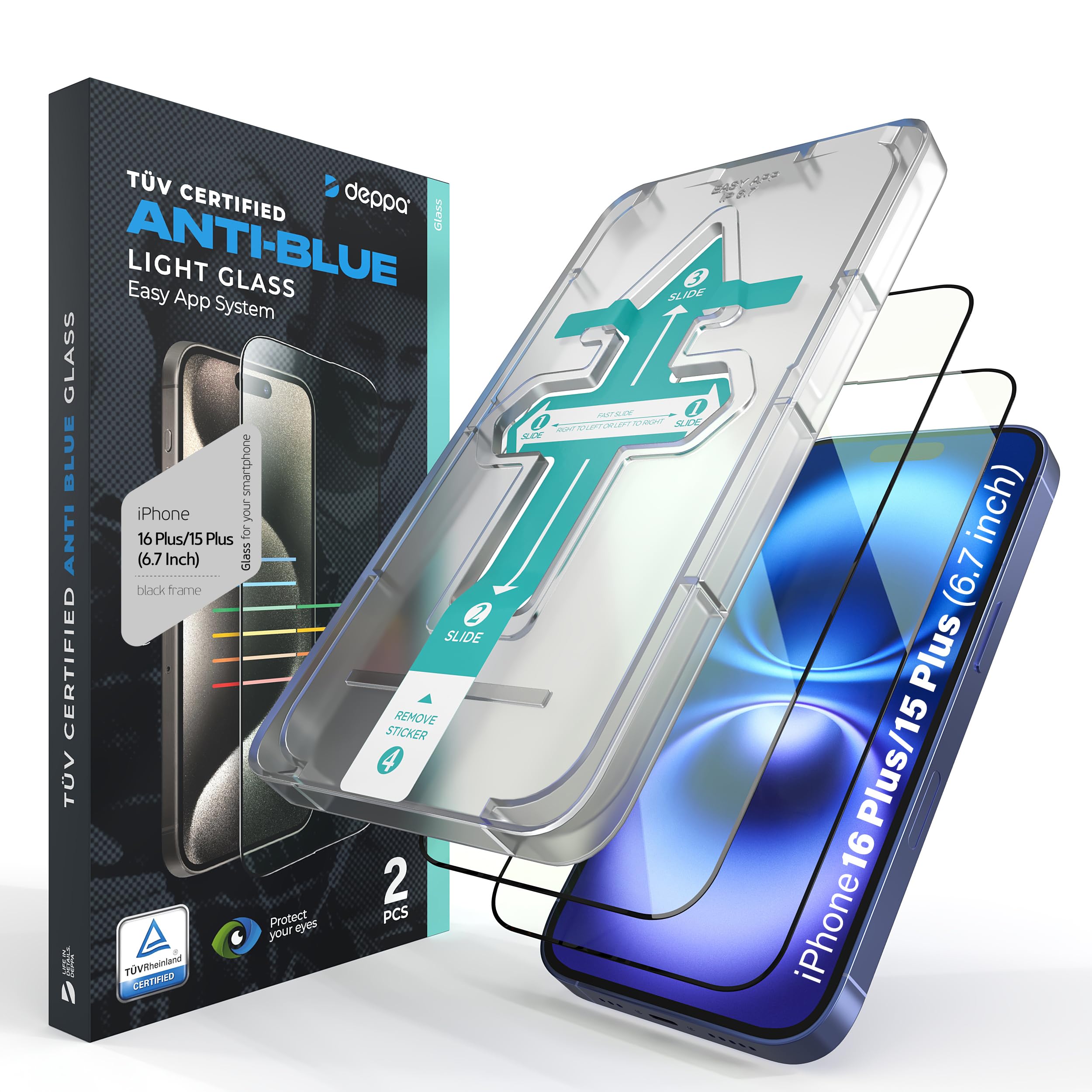 Deppa Screen Protector Anti Light Blue iPhone 16 Plus/15 Plus, 2 Pieces