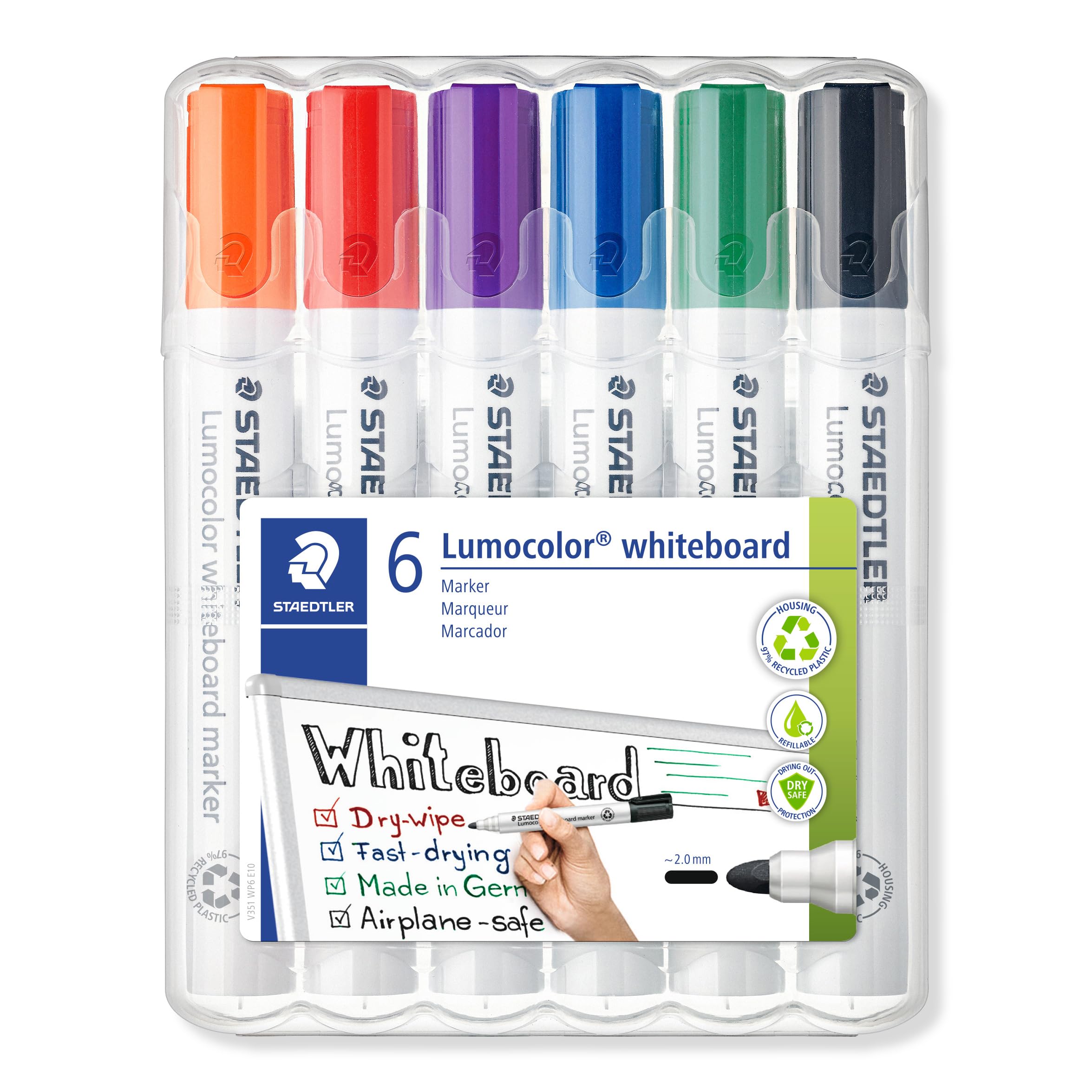 STAEDTLER 351 WP6 Lumocolor Whiteboard Marker Bullet Tip - Assorted Colours (Pac