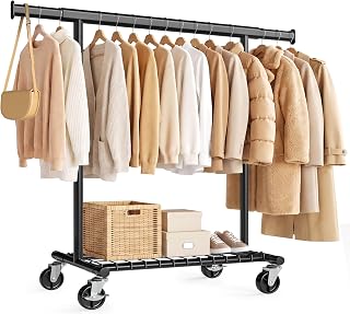 SONGMICS Extendable Clothes Donkey with Wheels, Steel