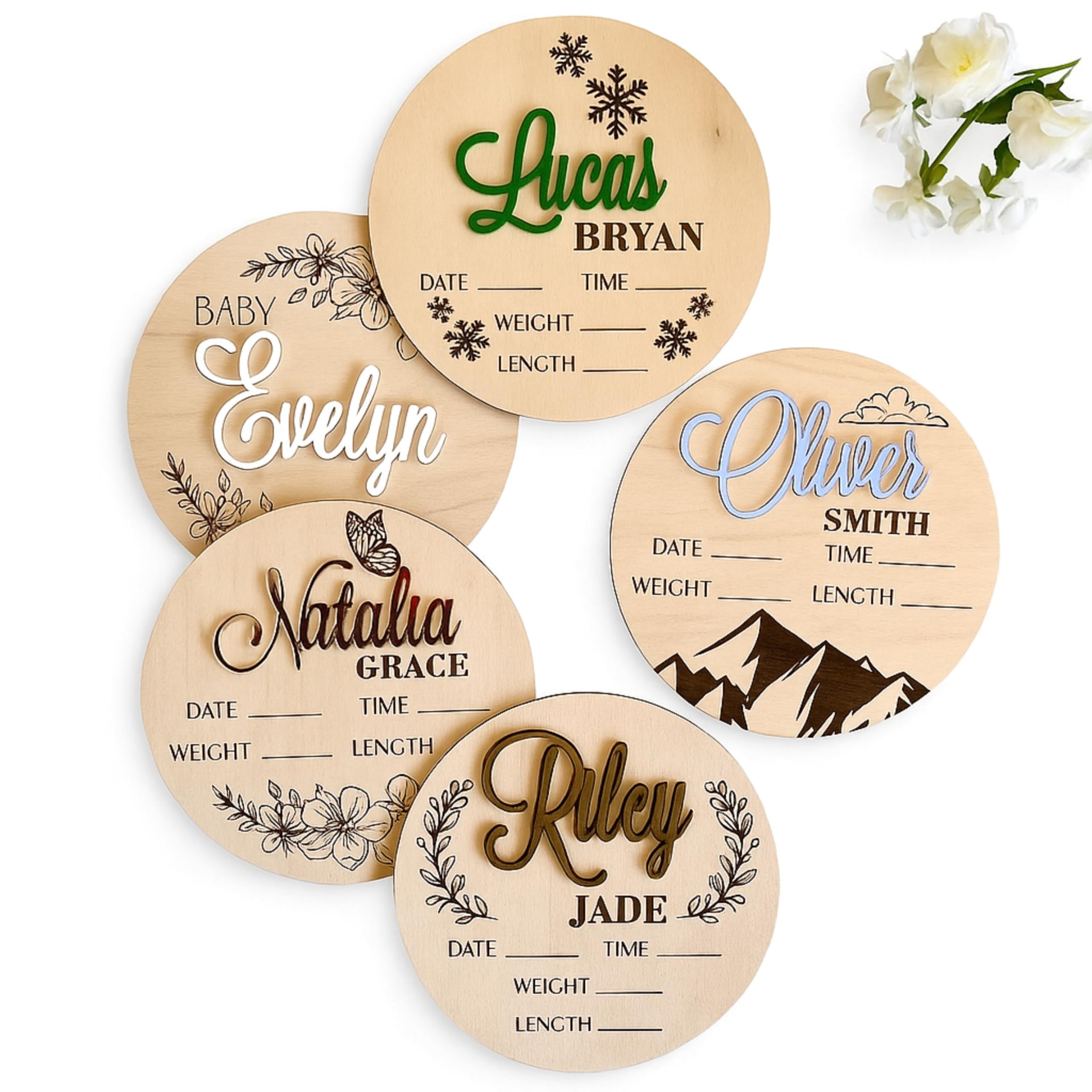 Personalized Baby Announcement Sign, Custom Name & Birth Stats Wood Plaque, Hosp