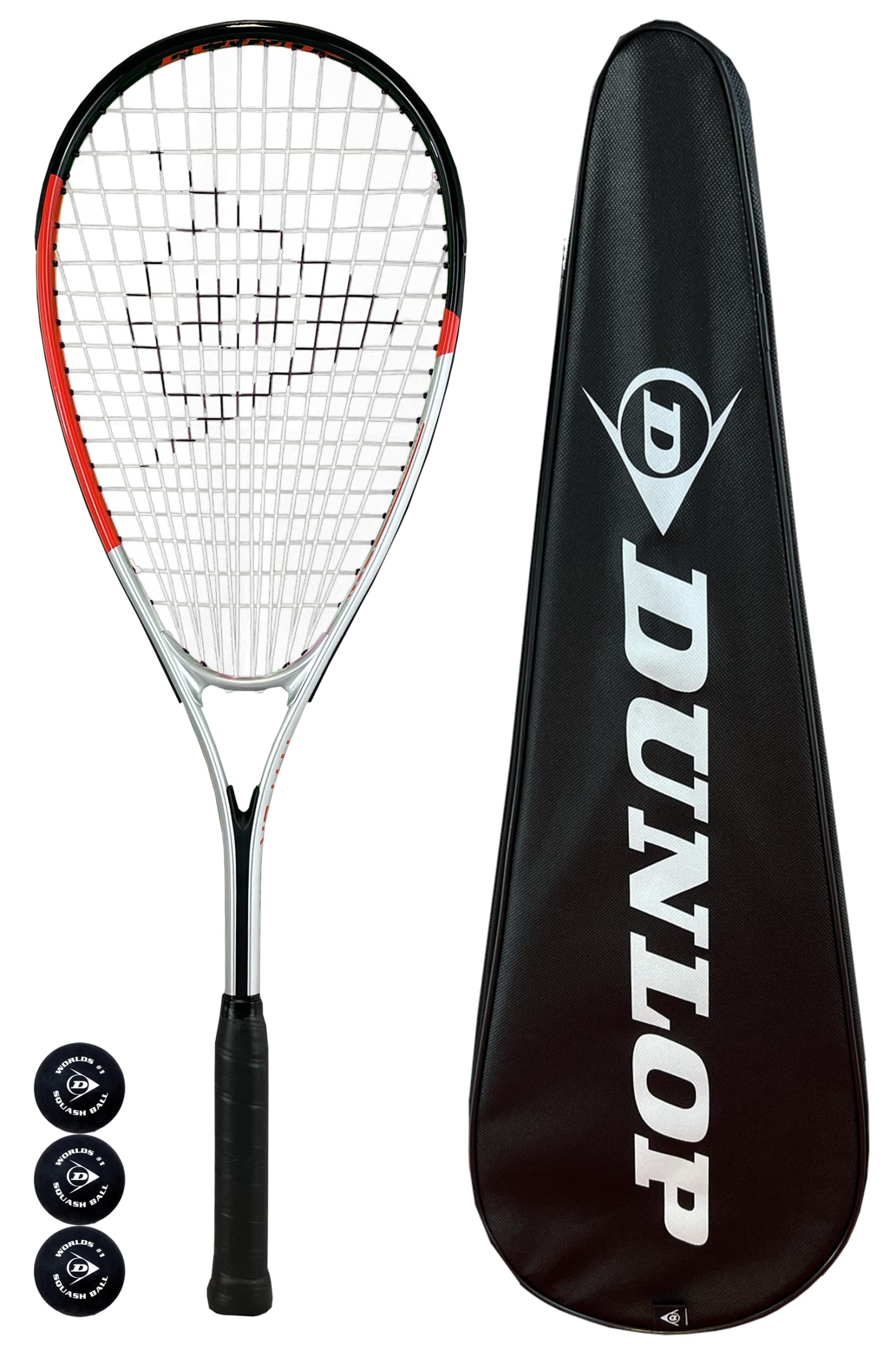 Dunlop Hyper X-Lite TI Squash Racket, Full Protective Cover & 3 Squash Balls
