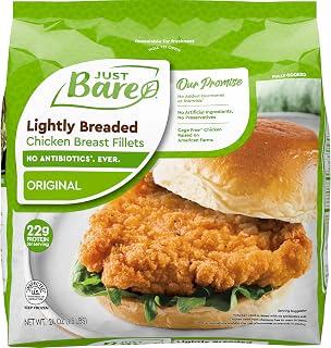 Just Bare® Chicken Lightly Breaded Chicken Breast Fillets| Fully Cooked | 16 G Protein | Frozen | 1.5 LB
