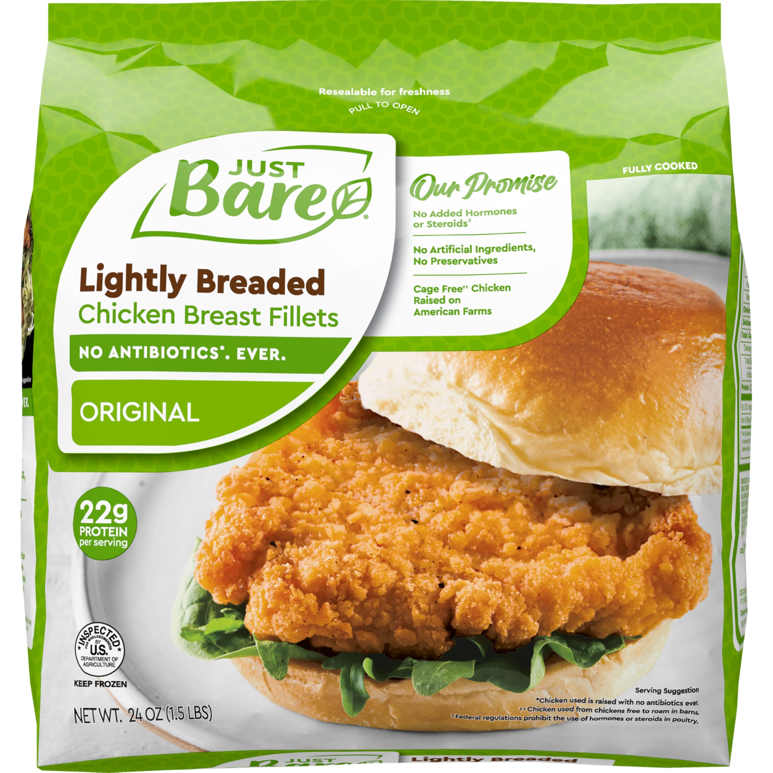 Just Bare® Chicken Lightly Breaded Chicken Breast Fillets| Fully Cooked | 16 G P