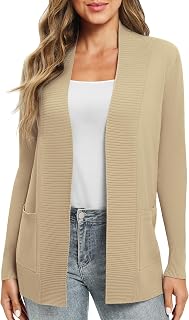 EXCHIC Women's Casual Long Sleeve Knit Cardigan Lightweight Comfortable Open Front Long Sweaters with Pockets