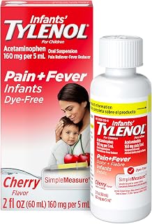 Infants' Tylenol Acetaminophen Oral Suspension, Dye-Free, Cherry, 2 fl. oz | Free of Alcohol, Aspirin and Ibuprofen, Pain Relief, Fever Reducer, Includes SimpleMeasure Dosing Syringe