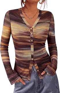 BTFBM Button Down Shirts for Women Fall Outfits 2026 Mesh Floral Boho Tops