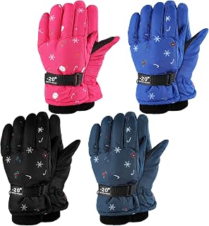 Hicarer 4 Pairs Kids Winter Gloves Waterproof Snow Gloves