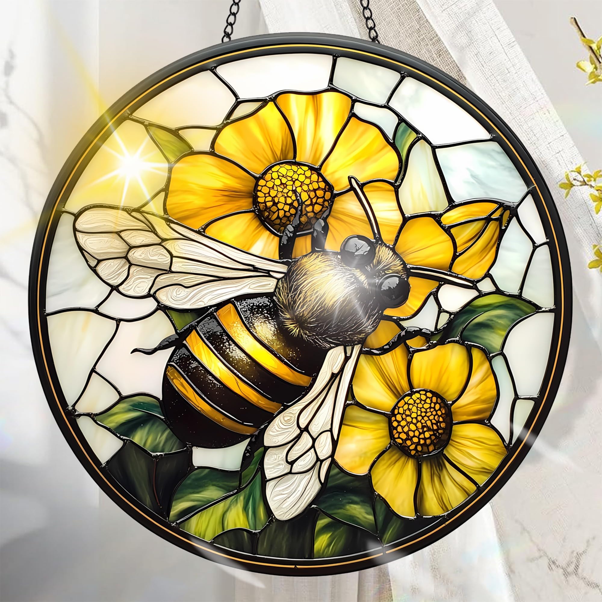 Colorful Acrylic Sun Catcher, Bee Hanging Window Decoration, Stained Glass Style
