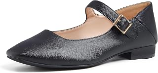 Feversole Women's Mary Jane Fashion Square Toe Easy Buckle Low Heel Slip On Flats