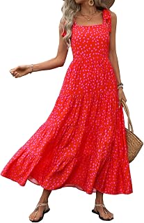 PRETTYGARDEN Abiti da donna 2026 estate floreale senza maniche maxi abito casual, rosso, M
