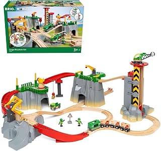 BRIO World Cargo Mountain Set - 49-Piece FSC-Certified Wood Train Set & Accessories - Compatible with All BRIO Railway Sets - Includes Crane, Helicopter, Caves & More - Fun Play for Kids Ages 3 & Up