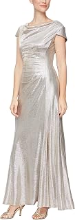Alex Evenings Women's Long Cowl Neckline Mother of The Bride Dress, Formal Event Gown (Petite And Regular Sizes), Champagne Metallic, 12