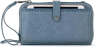 [The Sak] Iris スマートフォンクロスボディパース - レディース 携帯電話バッグ & 財布 日常用 - ジッパー付きコンバーチブルリストレット, タバコ フローラル エンボス/レザー, 2XL
