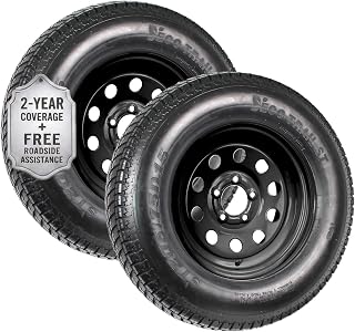 eCustomrim 2-Pack Trailer Tire Rim Assembly ST205/75D15 5 Lug Black Mod | 15 Inch Load Range C 6 Ply Tire, 5 Bolt On 4.5 Inch Center Modular Steel Wheel - 2 Year Warranty With Roadside