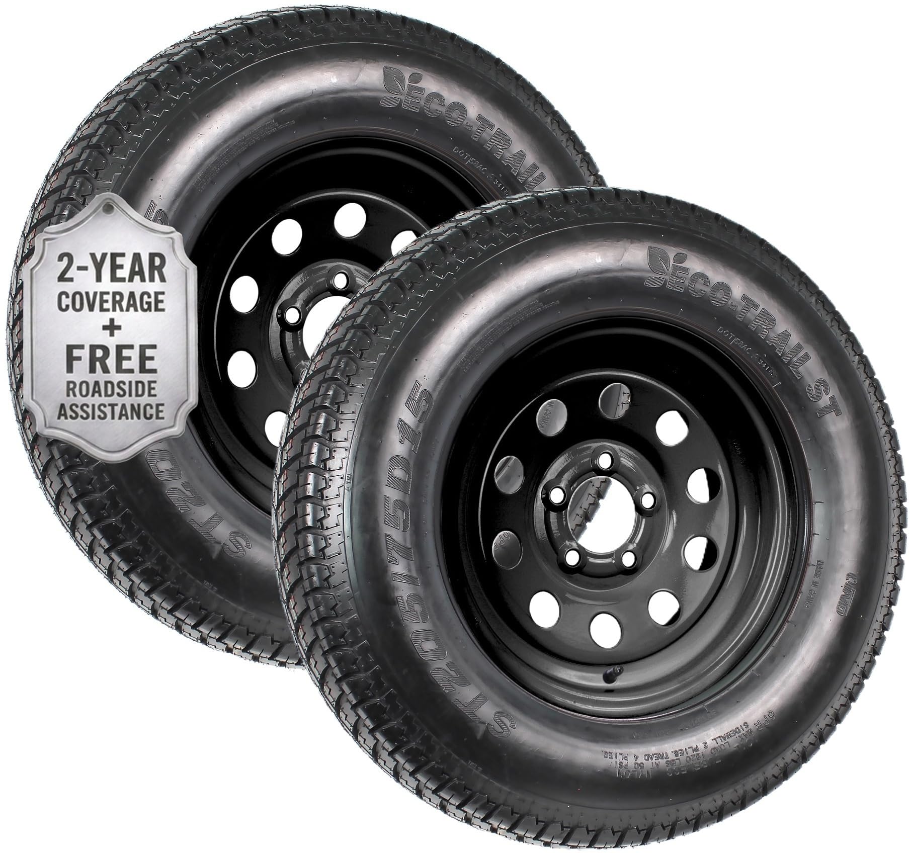 eCustomrim 2-Pack Trailer Tire Rim Assembly ST205/75D15 5 Lug Black Mod | 15 Inc