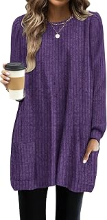 OFEEFAN Long Sleeve Shirts for Women Long Sweaters with Pockets Tunic Tops Loose Fit