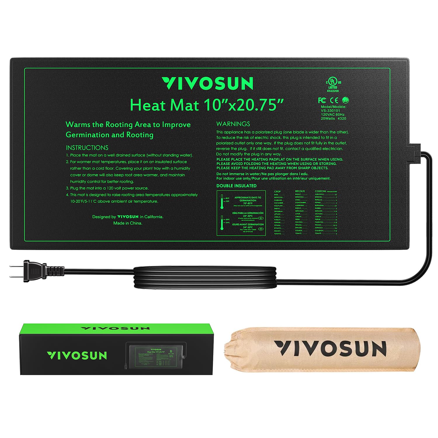 VIVOSUN Seedling Heat Mat 10" x 20.75" for Seed Starting Plant Germination | Dur