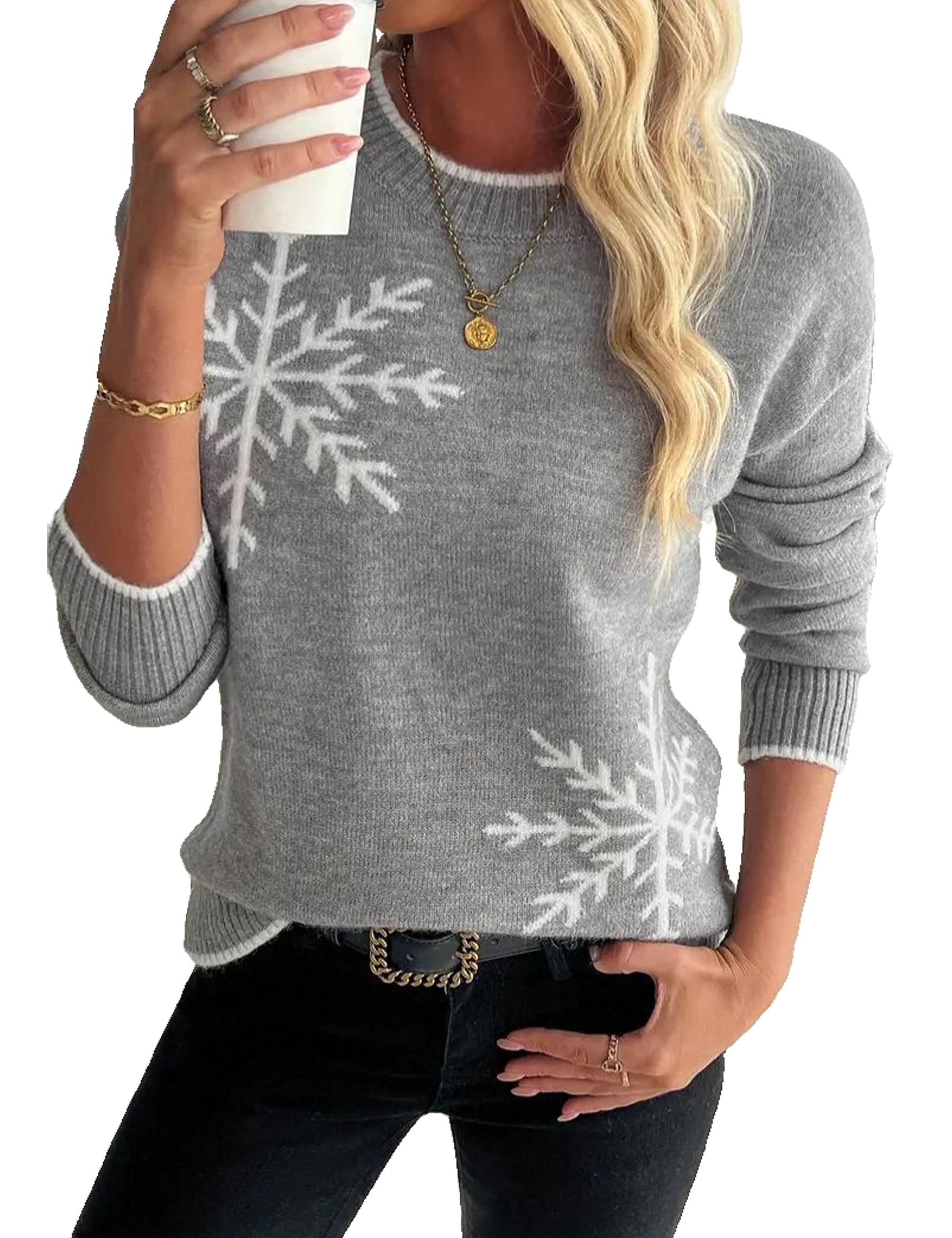 Demegimi Women's Snowflakes Christmas Jumper Knitted Jumper