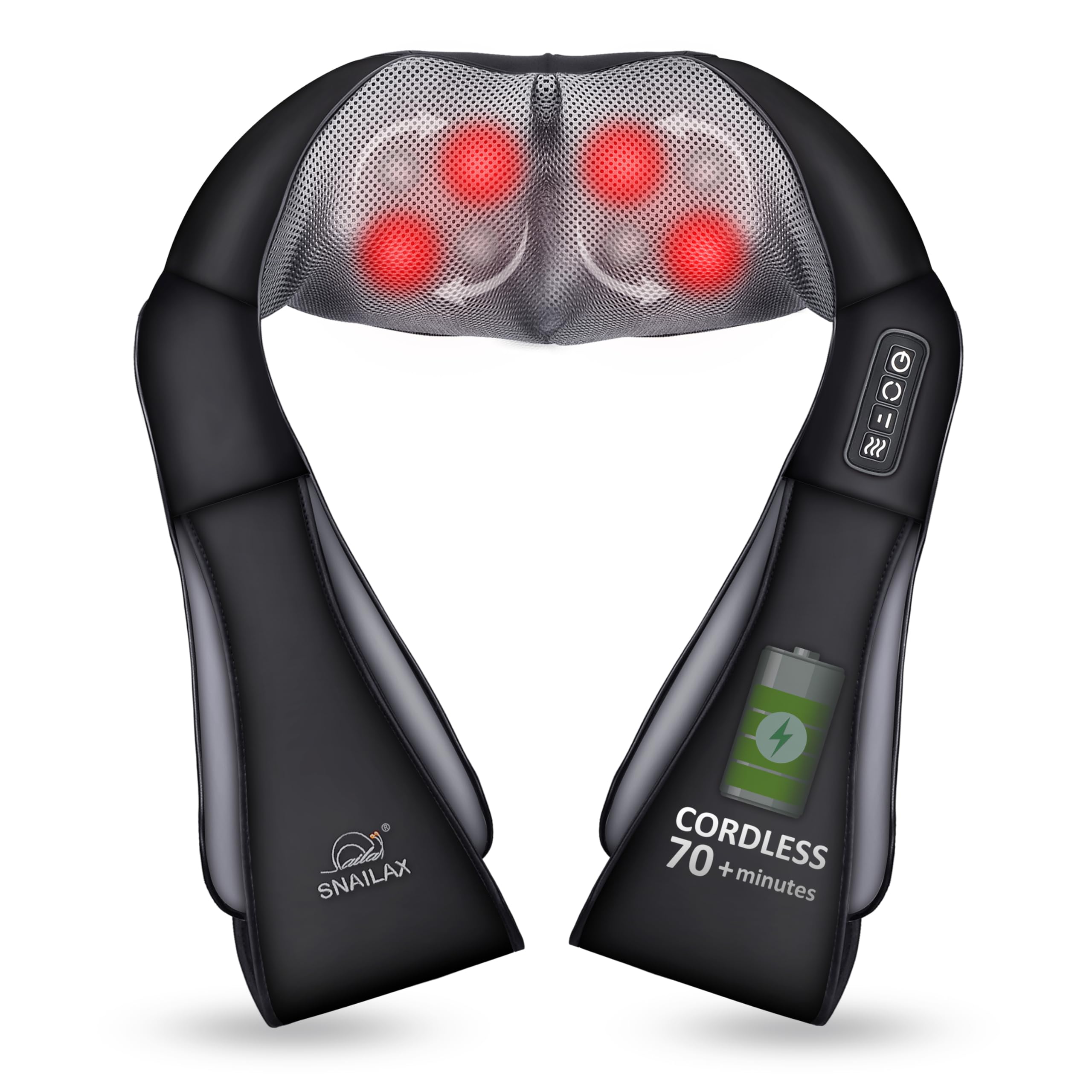 Snailax Cordless Shiatsu Neck Massager, Kneading Shoulder Massage with Heat, Nec