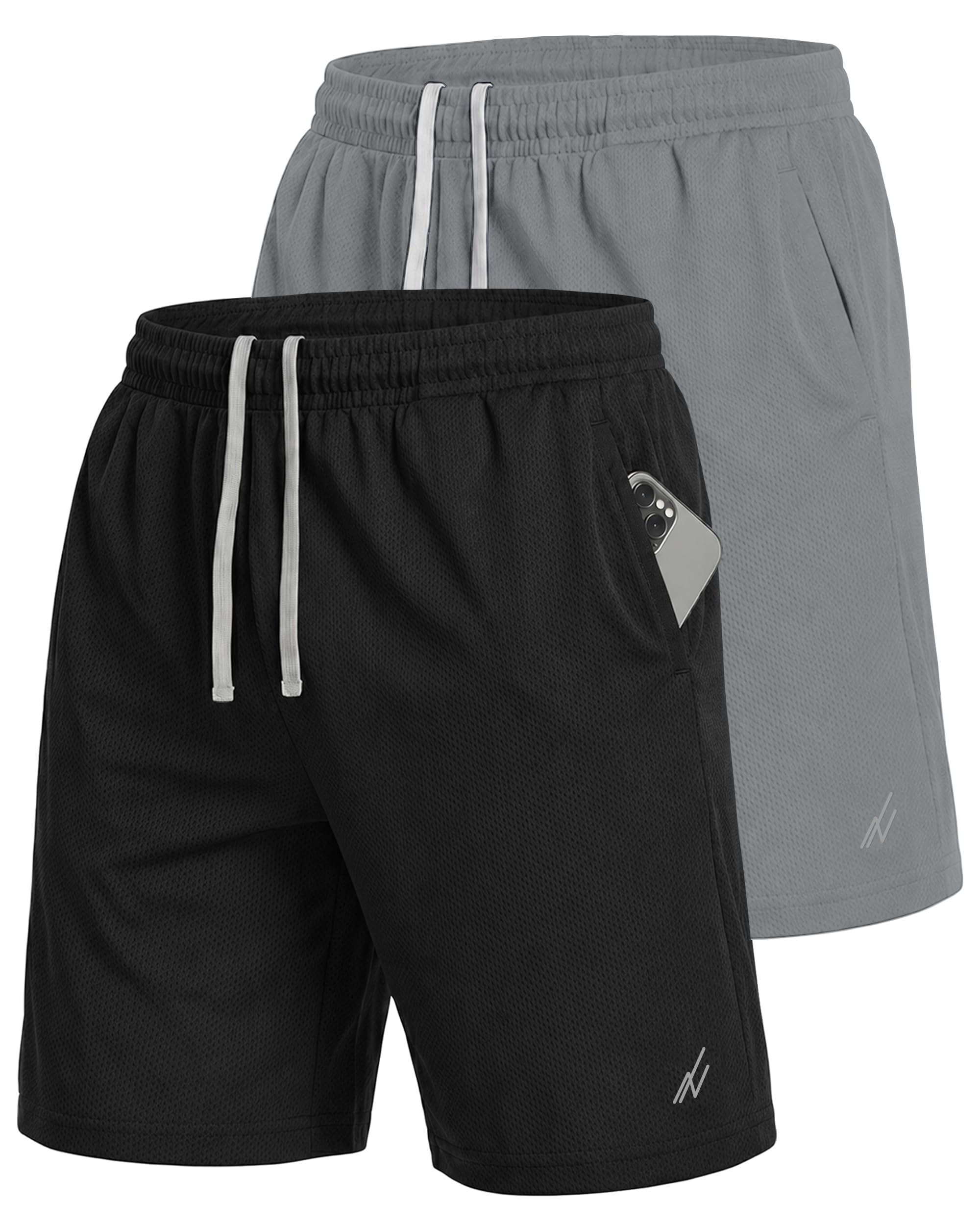 NY Threads 2 Pack Mens Quick Dry Lightweight Sports Shorts with Pockets