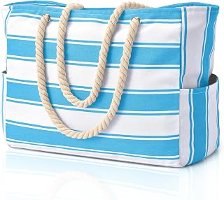 Becokan Beach Bags for Women Large Waterproof Beach Tote Bag Zipper Beach Bags Waterproof Sandproof Swim Pool Bag Large Tote