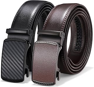 JASGOOD Men's Ratchet Belts 2 Pack Slid Adjustable Ratchet Dress Belt 1 3/8" Leather Belts for Men