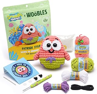 The Woobles Spongebob Crochet Kit for Beginners (Patrick Star) | As seen on Shark Tank, Officially licensed SpongeBob Patrick: Easy Peasy Yarn, hook, safety eyes, stuffing, video tutorials