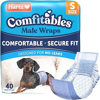 Hartz Comfitables Disposable Male Dog Wraps Stretchy Waistband, Sm 40 Count | Comfortable & Secure Fit, Easy to Put On, Super Absorbent, Breathable Material, FlashDry Technology, Leak Shield