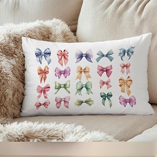 Coquette Colorful Bow Throw Pillow Case Cushion Cover 30x50cm Decor for Bedroom College Dorm Cute Aesthetic Home Bedroom Apartment
