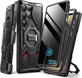 TONGATE Magnetic Stand for Samsung Galaxy S25 Ultra Case, Black | 2 Front Frames, Privacy Screen & Camera Cover, Compatible with MagSafe, Military Drop Protection Phone Case with Belt Clip