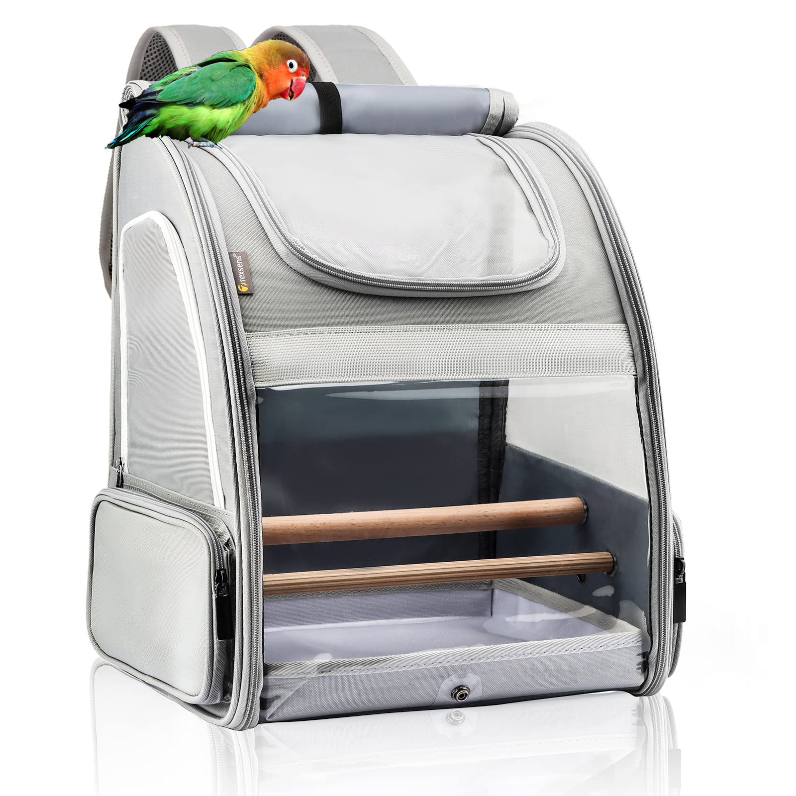 Texsens Bird Carrier Backpack - Pet Travel Cage with Upgraded Tray and Standing 
