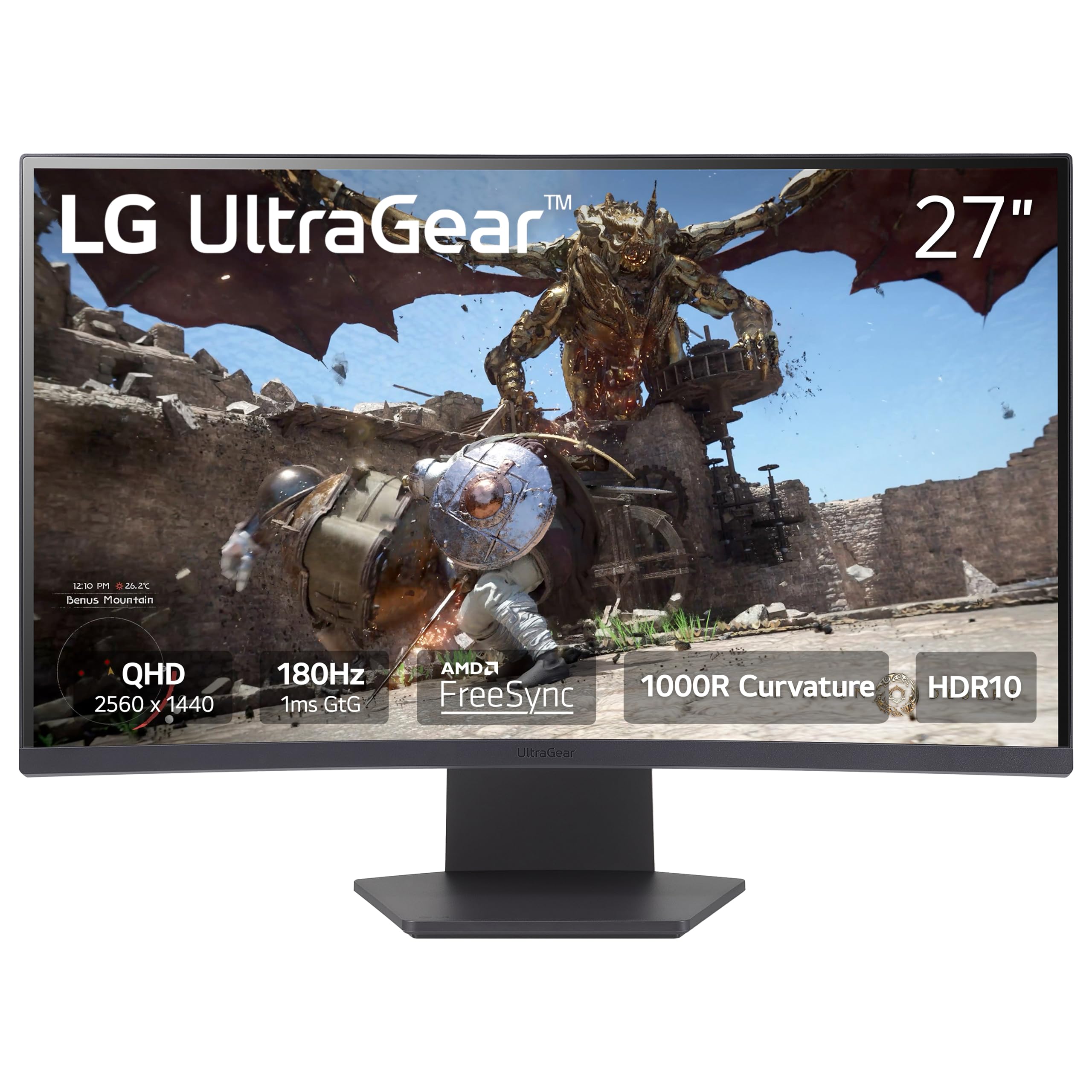 LG 27GS60QC-B Ultragear 27-inch Curved Gaming Monitor QHD (2560x1440) 180Hz 1ms 
