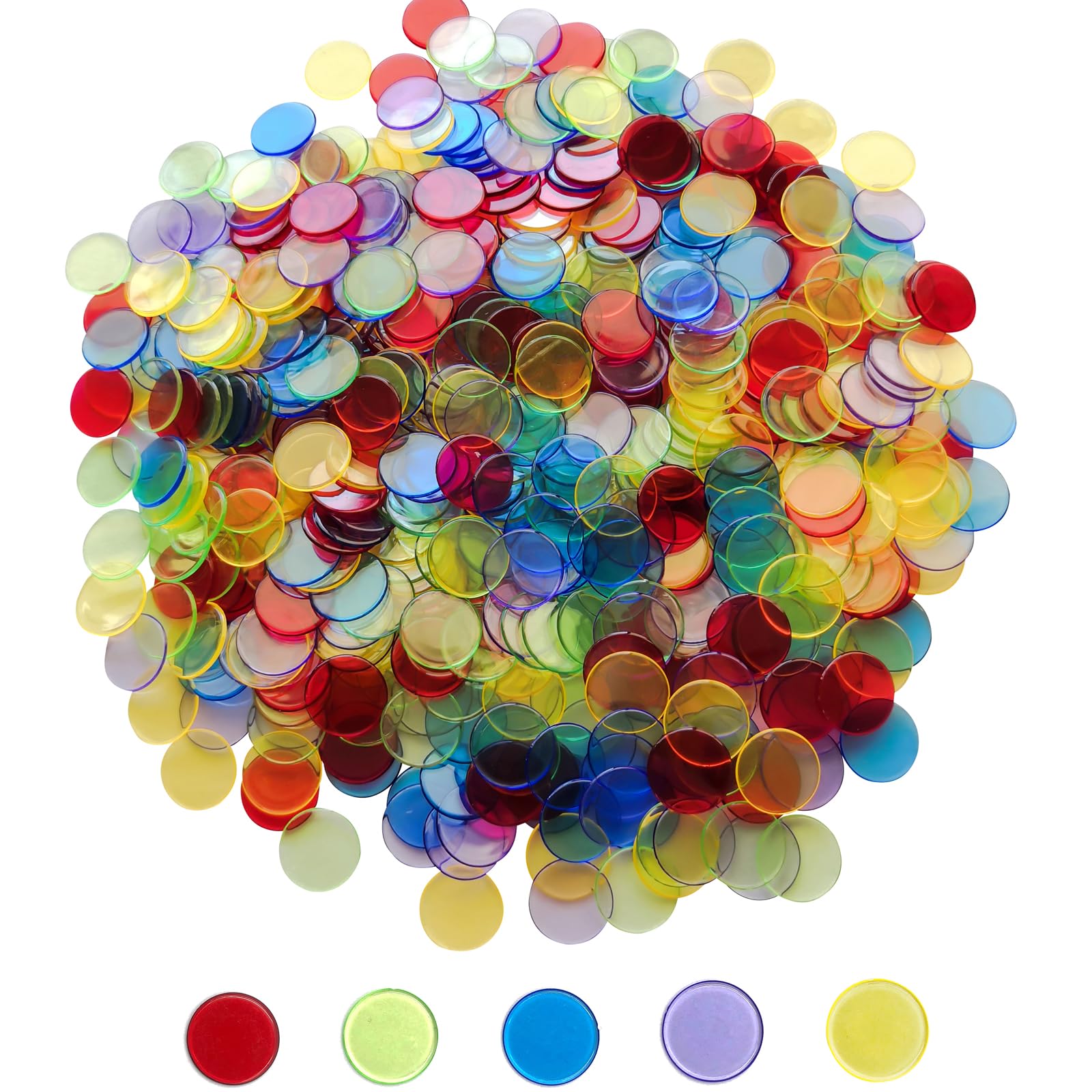 Yuanhe 500 Pieces 3/4 Inch Transparent Counting Chips for Bingo Game, Party, Cla