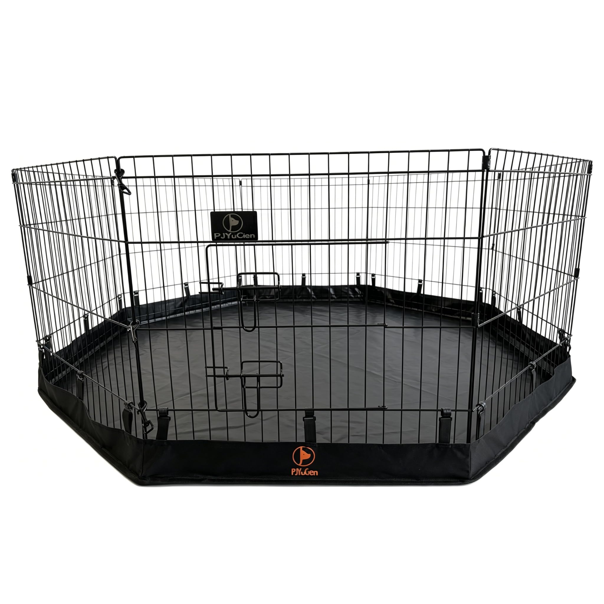 PJYuCien Puppy Playpen with Bottom Pad and Door, 8 Panels 24" H, Black | 24"W, D